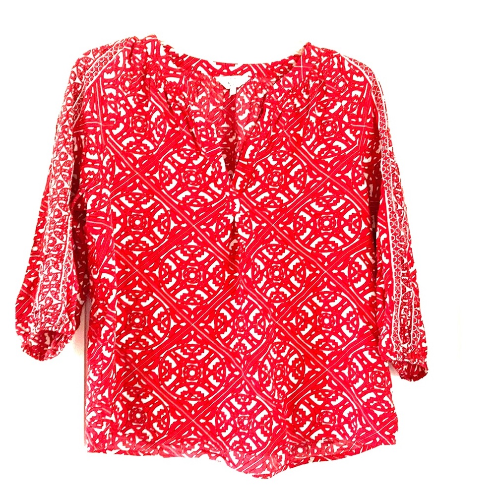 5/$25 Crown and ivy petite PM blouse red print cute